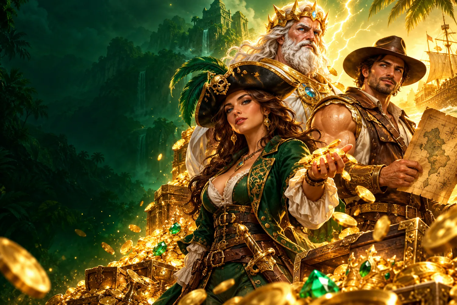Originale Themenillustration in Smaragdgrün und Gold