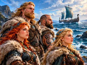 Eigenständige Themenillustration zu 4 Fantastic Vikings Go Fishing